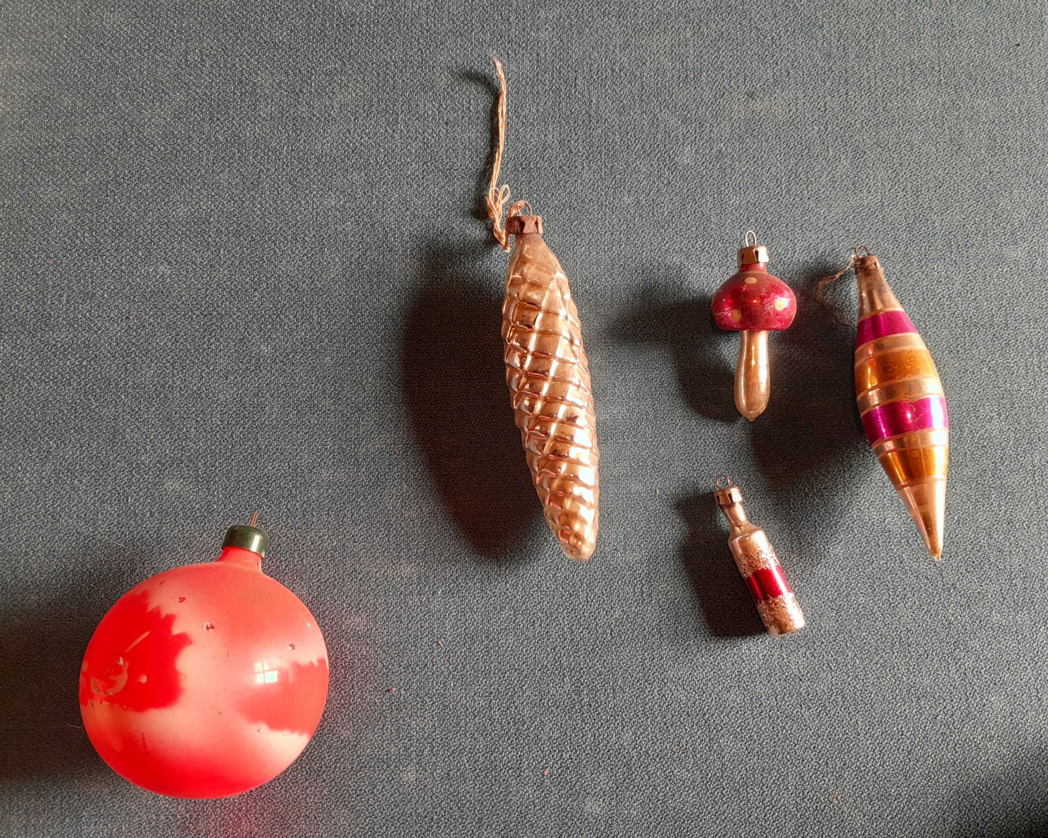 Stare bombki choinkowe 5 sztuk grzybek szyszka sopel PRL retro vintage