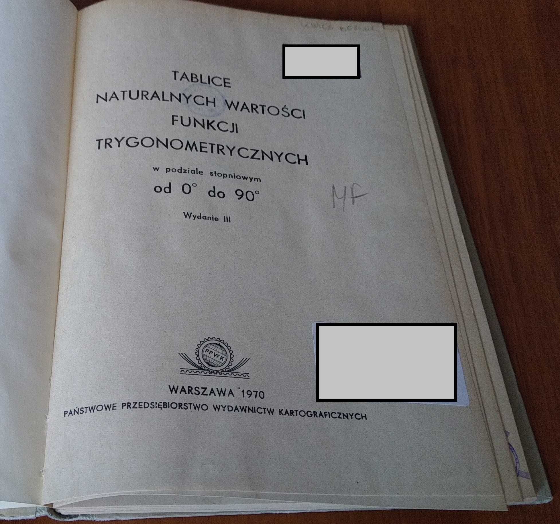 Tablice naturalnych wartości funkcji trygonometrycznych