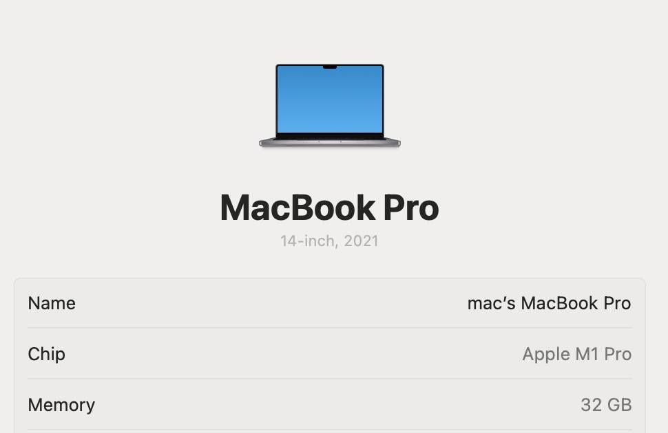 MacBook Pro 14 2021 32GB 1TB Space 90%