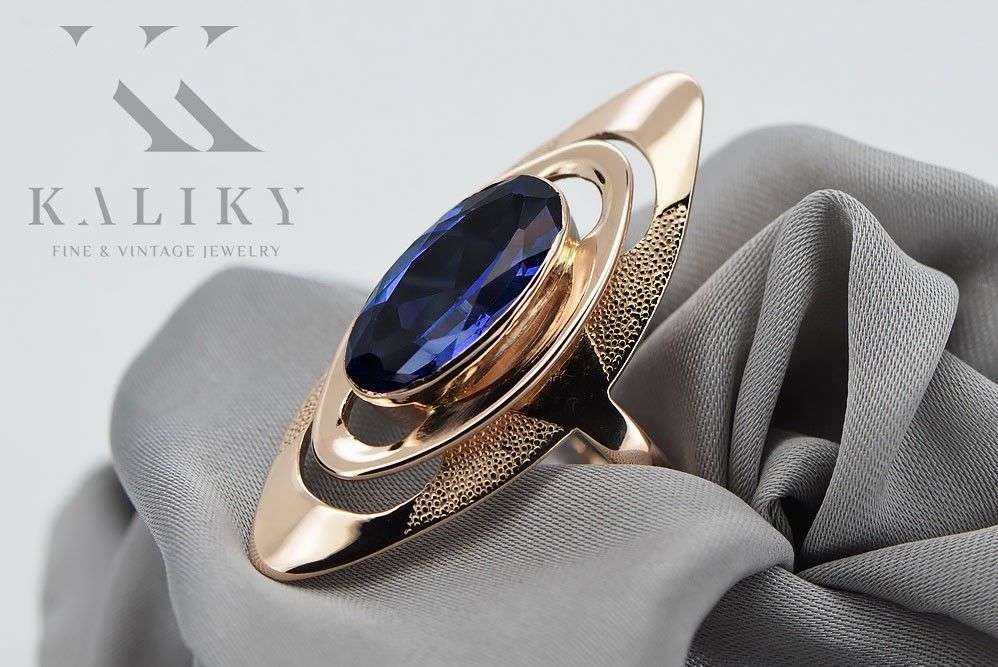 Złoty pierścionek z różowego 14k złota 585 z Szafirem vrc189 Wrocław