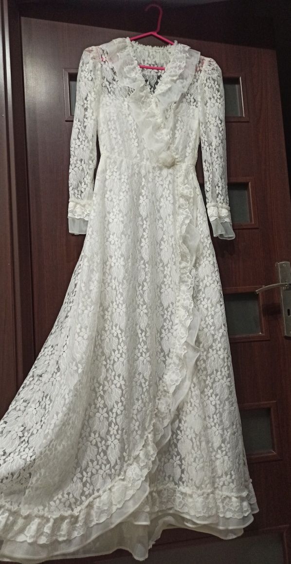 Suknia ślubna koronkowa vintage boho 34 XS
