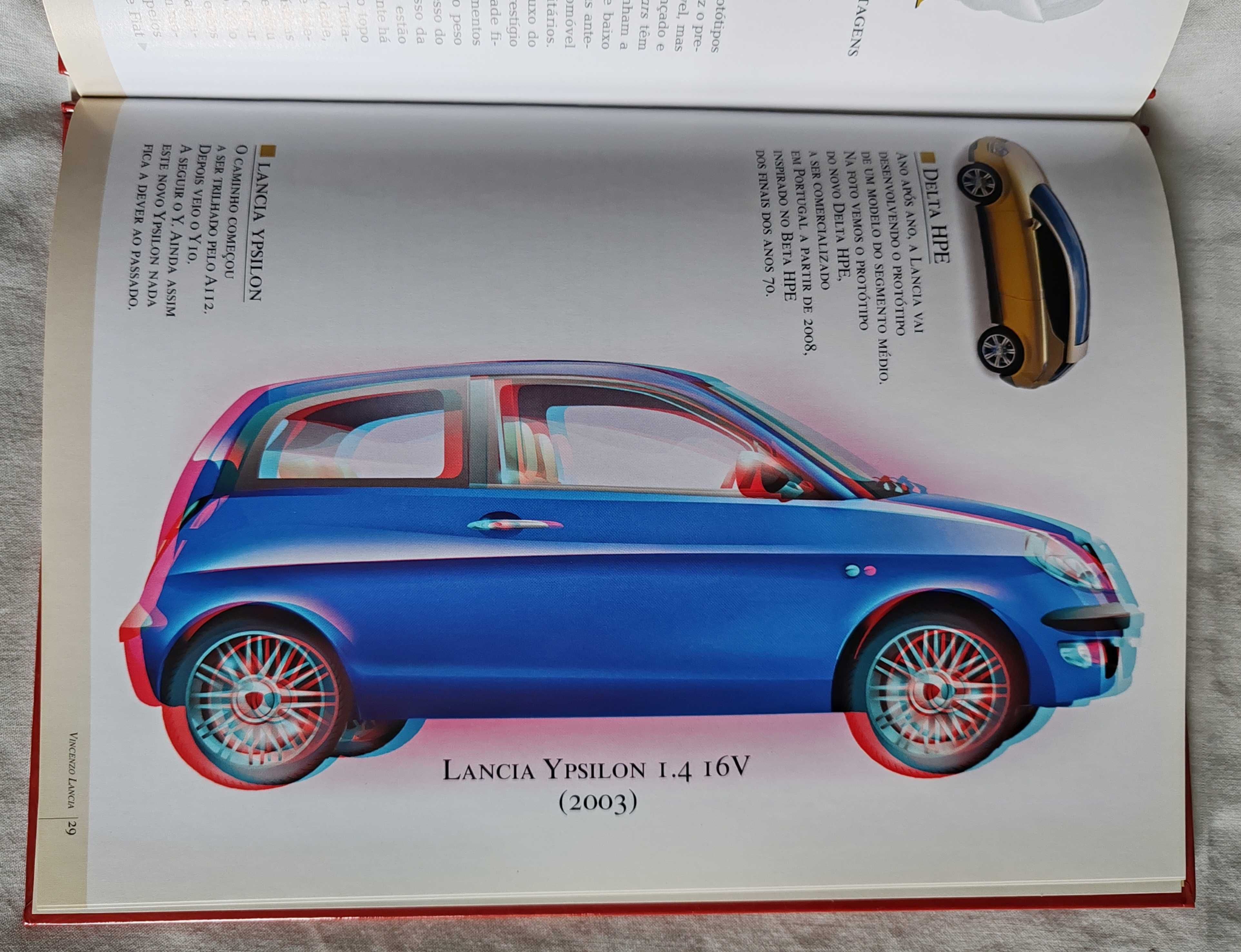 Álbum "Lancia Vicenzo Lancia" com imagens e óculos 3D.