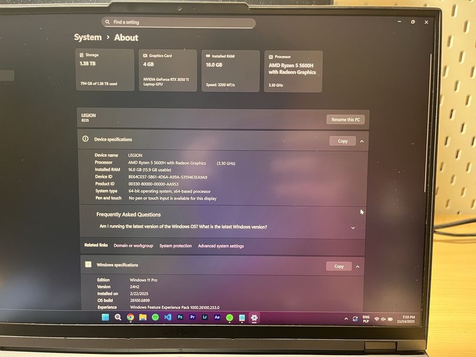 Laptop gamingowy Lenovo Legion 5 Pro R5/16GB/512/W10 RTX3050Ti 165Hz