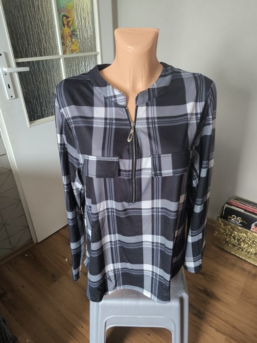 Moyabo koszula bluzka tunika z zamkiem 2XL w kratę damska rayon
