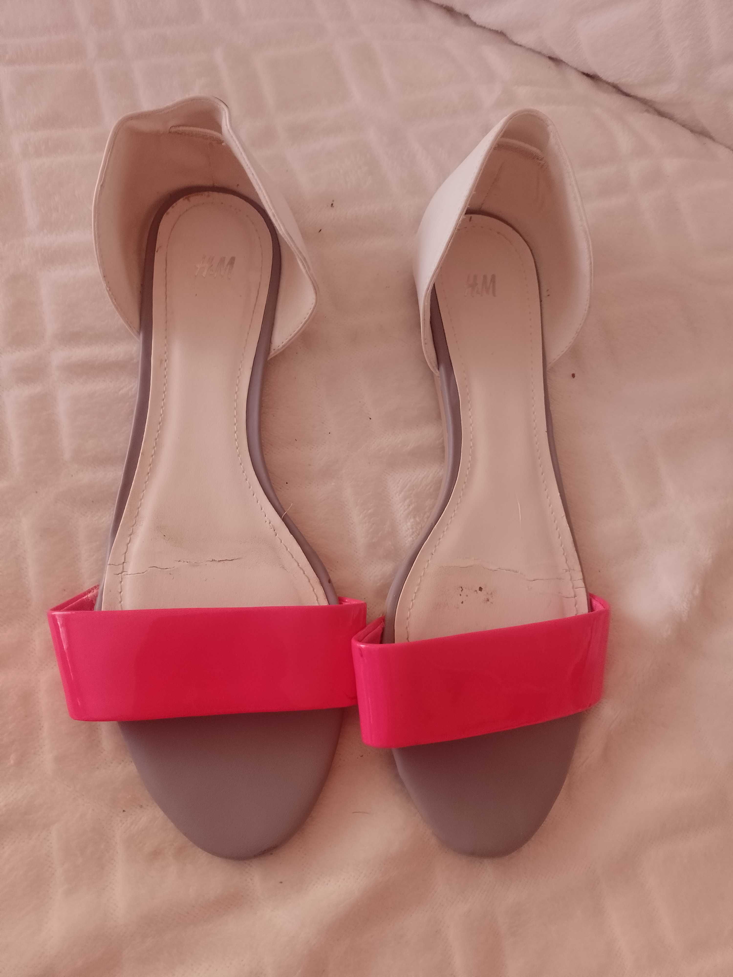 (39) Biało - różowe sandałki z Wiednia, sandały neonowe