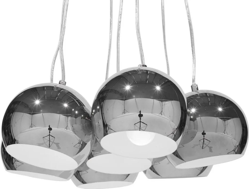 Lampa srebrne kule na sznurze 5 kloszy