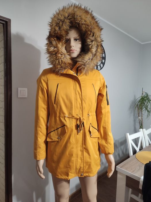Kurtka zimowa damska, parka damska 2w1, żółta ocieplana, rozmiar L