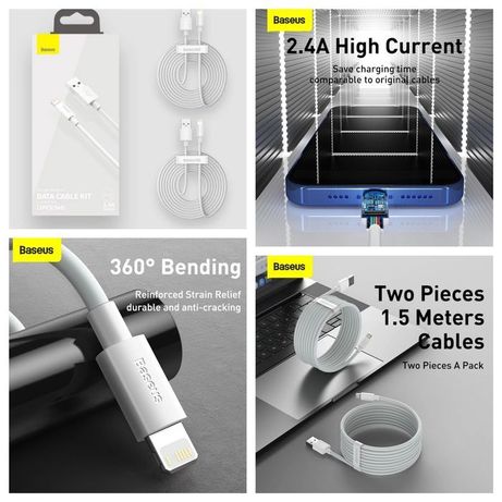 Kit 2 cabos dados USB P/ Lightning 2.4A 1,5 m-Carreg. Rápido-iPhone-24