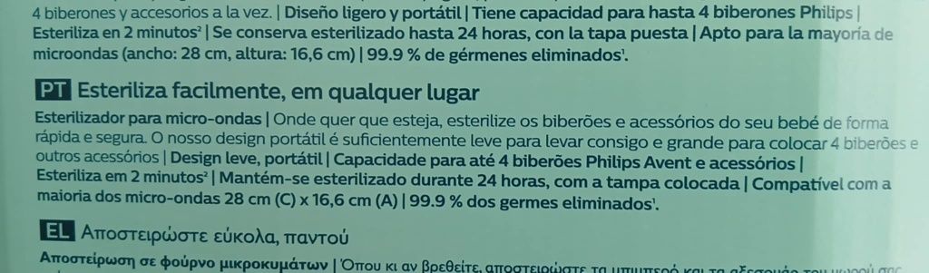 Esterilizador Philips Avent microondas biberões bebe