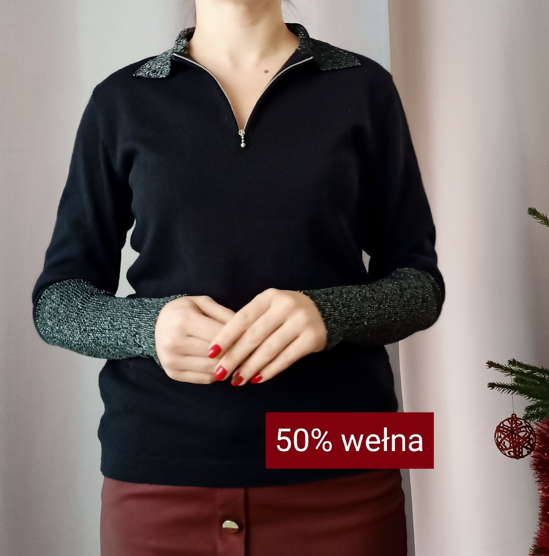 Połyskujący wełniany sweter, sweter wełna