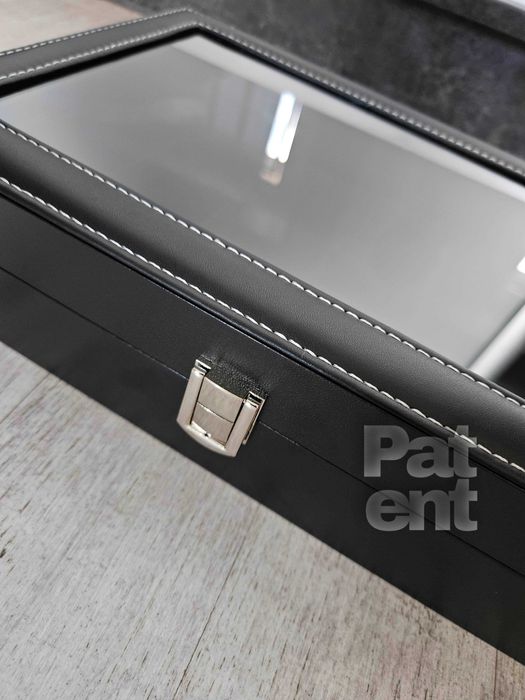 Czarna szkatułka na biżuterię zegarki bransoletki na prezent