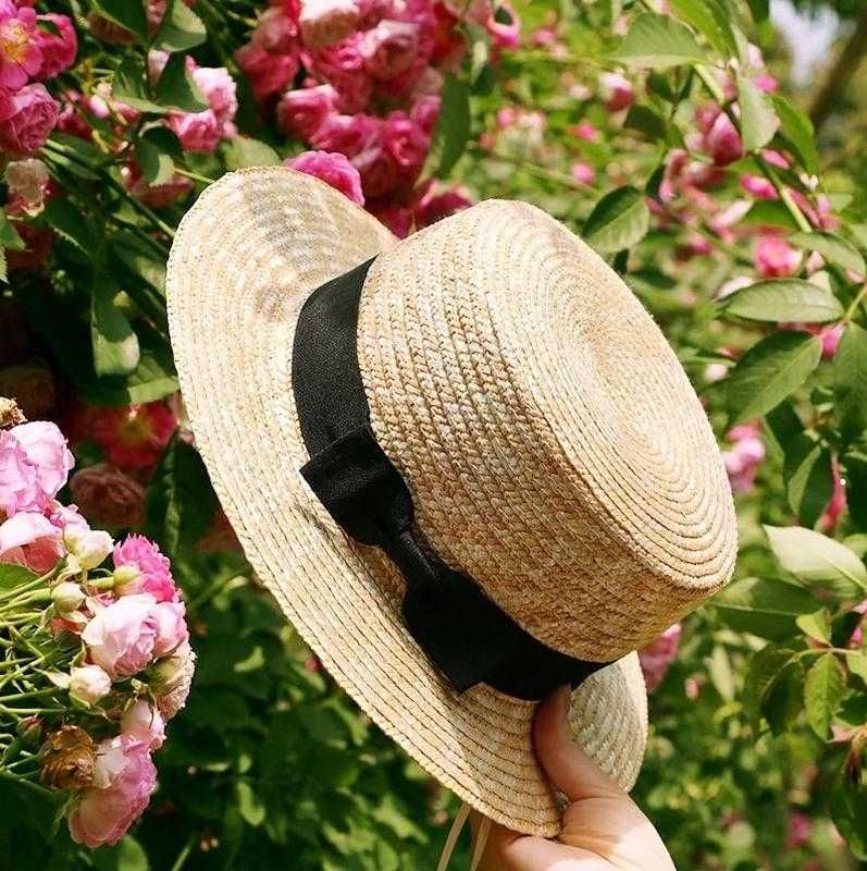 Шляпа соломенная женская канотье с твердыми полями летняя мужская