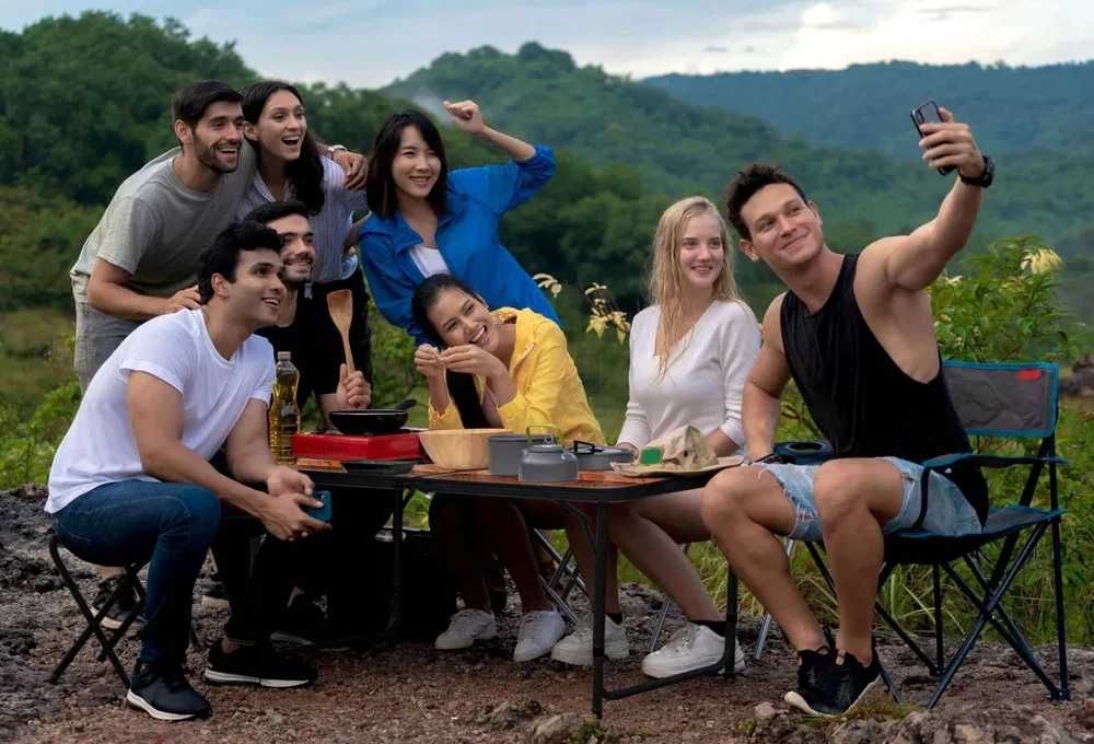 ZESTAW KEMPINGOWY Składany Turystyczny Ogrodowy Stolik + 4 Krzesła