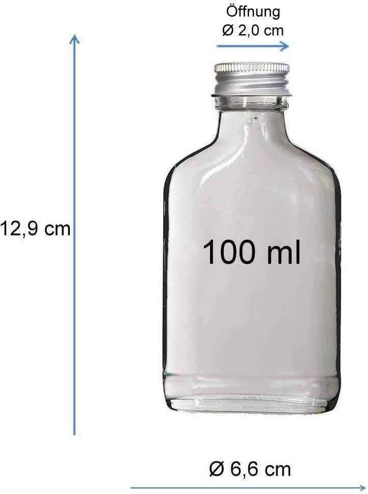 mikken 25 x piersiówka 100 ml szklane butelki wraz z lejkiem