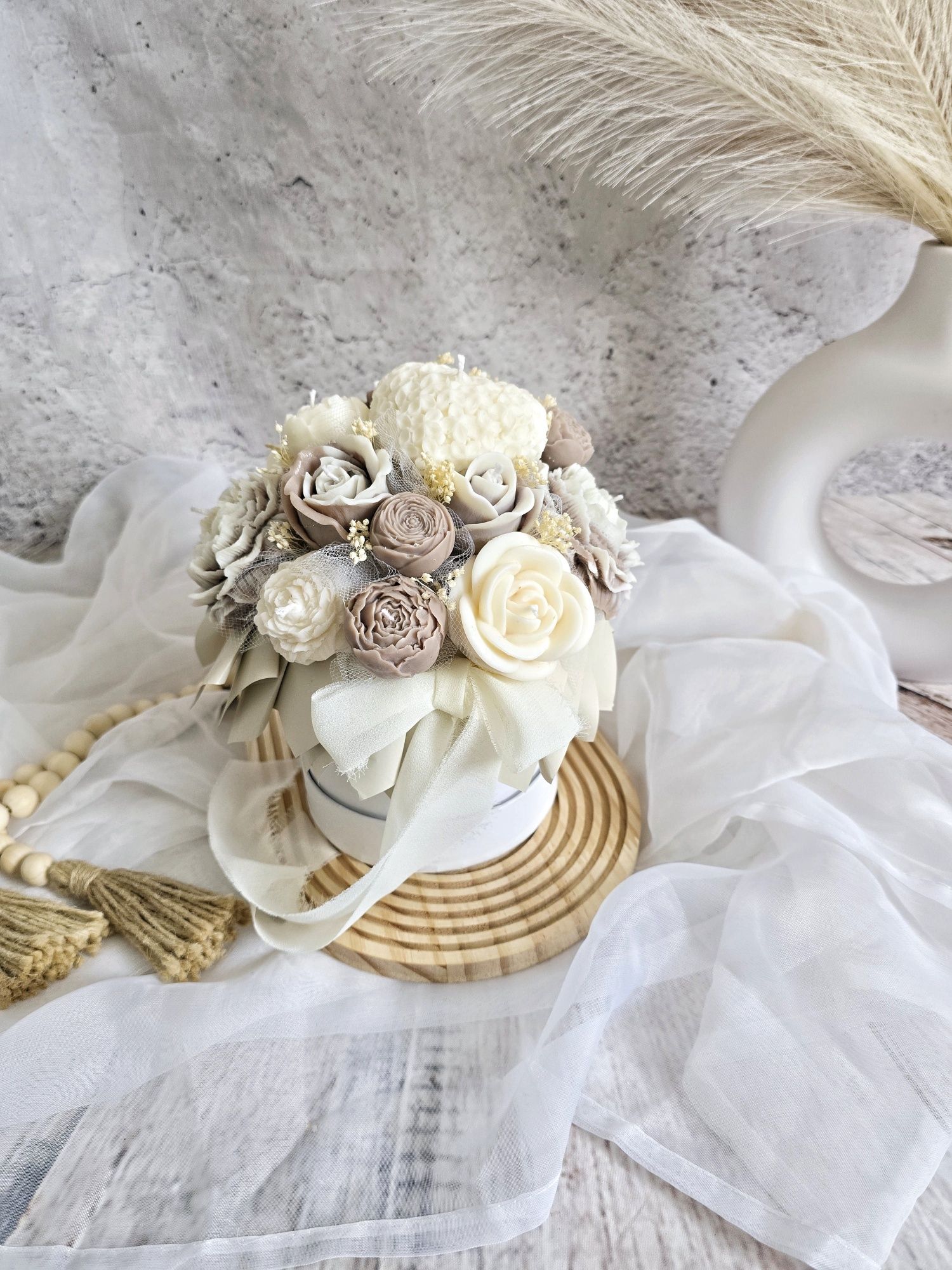 Flowerbox candlebox bukiet z kwiatów z wosku sojowego