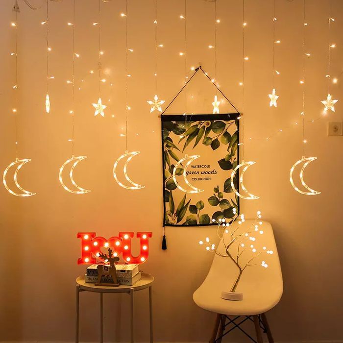 Lampki Księżyce Gwiazdki Świąteczne Światełka Kurtyna 96Led