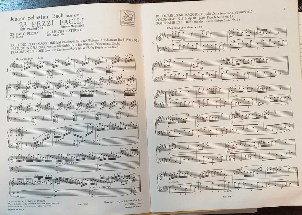 BACH 23 PEZZI FACILI PER PIANO 23 peças fáceis