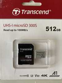 Transcend 512 GB microSDXC Clase 10 UHS-I (U3) + SD-adapter