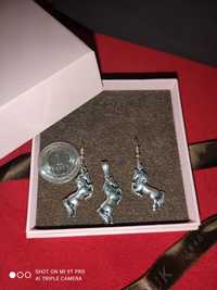 Kolczyki konie srebrne, zawieszka, zestaw biżuterii srebnej, prezent