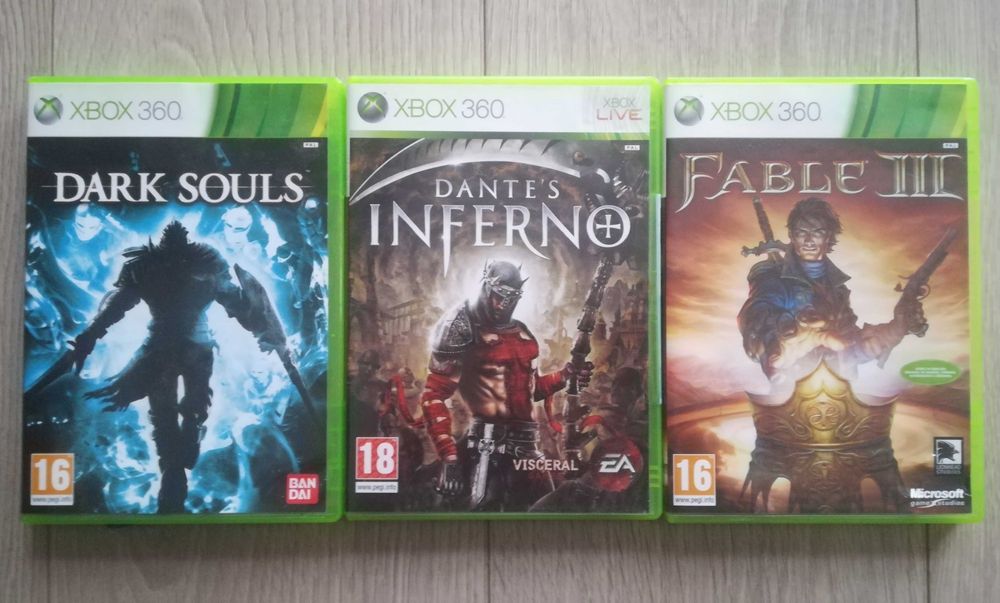 3 gry Xbox 360 Fable III Dark Souls Dantes Inferno