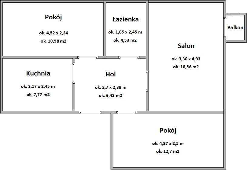 Mieszkanie 3-pokojowe rozkładowe 58,60 m - Opoczno ul. Partyzantów