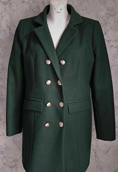 Płaszcz damski z podszewką ,butelkowa zieleń.Natalia