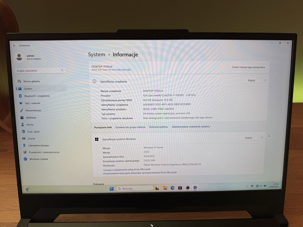 Laptop gamingowy Asus TUF Dash F15 (2022)