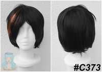 Czarna krótka peruka z grzywką pasemkiem cosplay wig