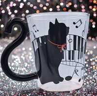 szklanka kot kotek kubek kawy herbaty ogon wstążka 300ml prezent