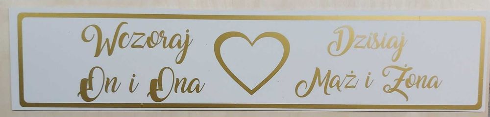 Tablice auta Wczoraj On i Ona Dzisiaj Mąż i Żona wodoodporne złote 2sz
