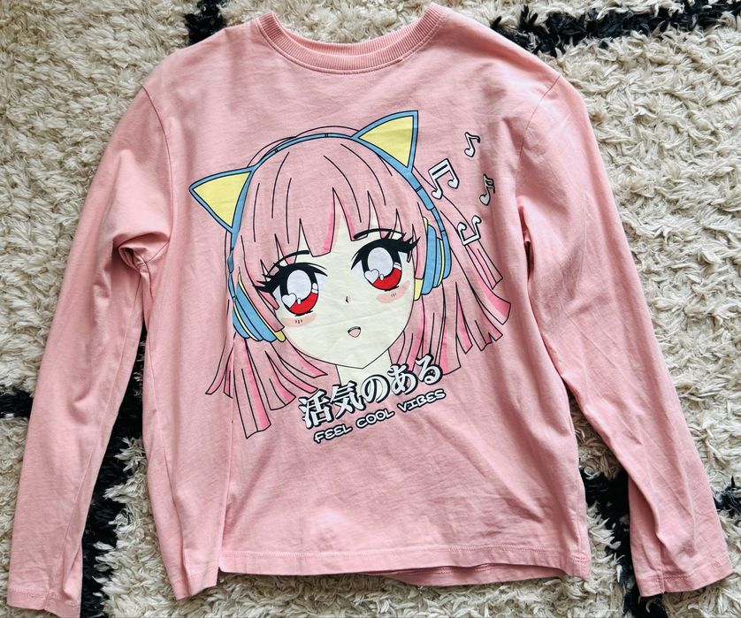 Nowa bez metki koszulka z dlugim rękawem z Zara r.140, Anime, różowa