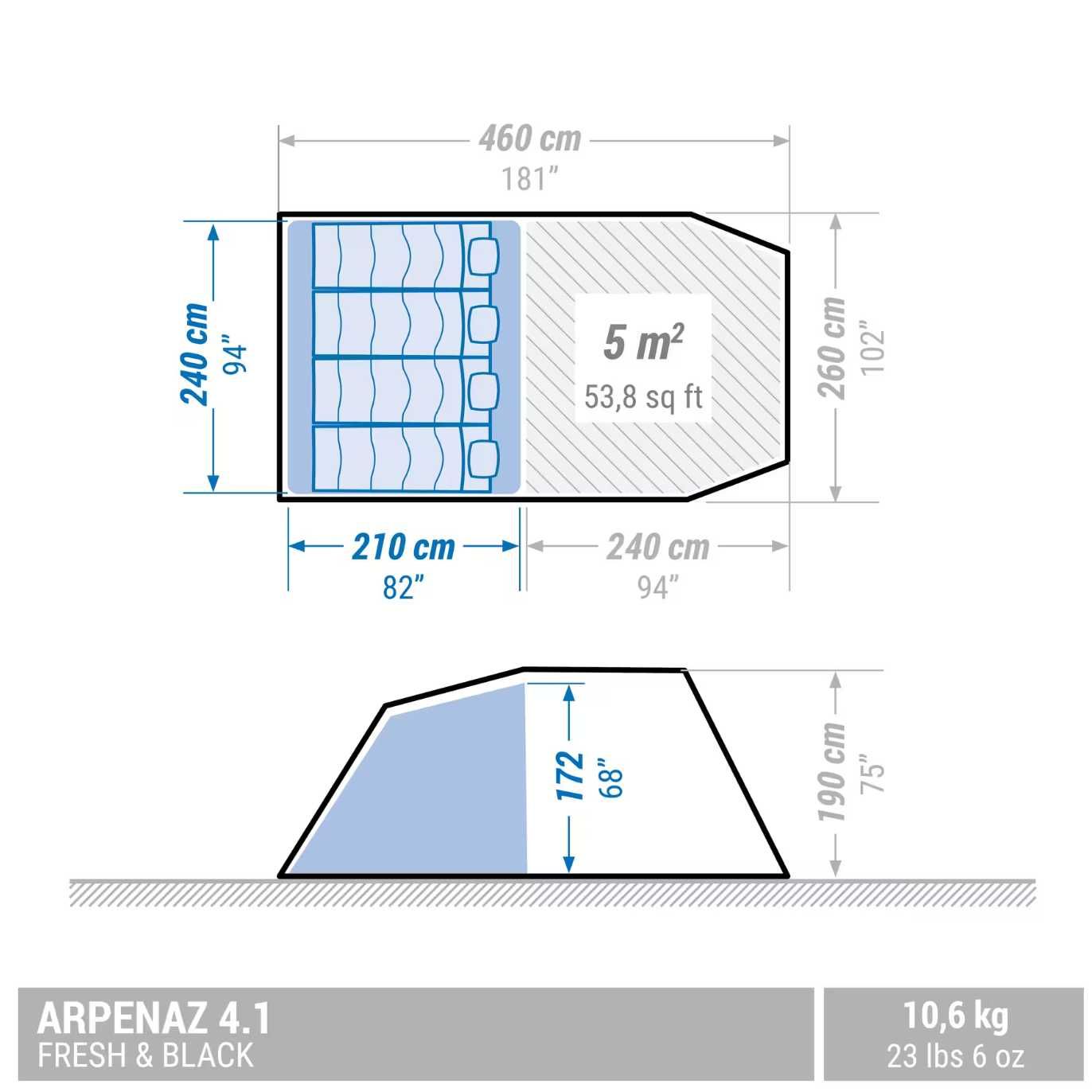Namiot kempingowy Quechua Arpenaz 4.1 F&B 4-osobowy, 1 sypialnia