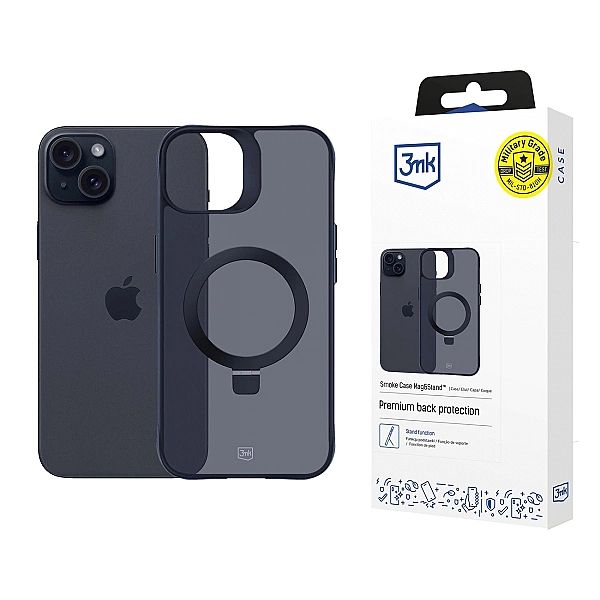 Etui 3mk Smoke Case Mag&Stand na Apple iPhone 15 plus - czarne