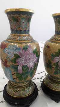 Par de jarrões em Cloisonné antigos cores maravilhosas