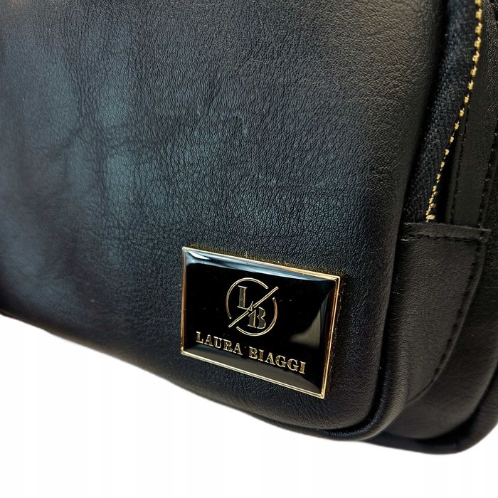 Trzykomorowa torebka listonoszka Laura Biaggi czarna skórzana logo