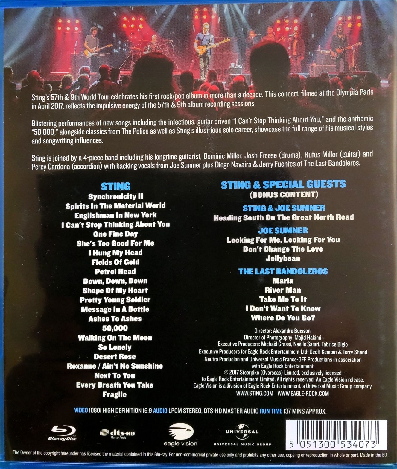 STING "Live At The Olympia Paris" Blu ray