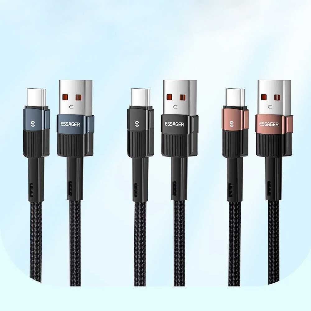 Kabel ładowania - 2m - USB do USB-C z czarnym oplotem niebieskie wtyki