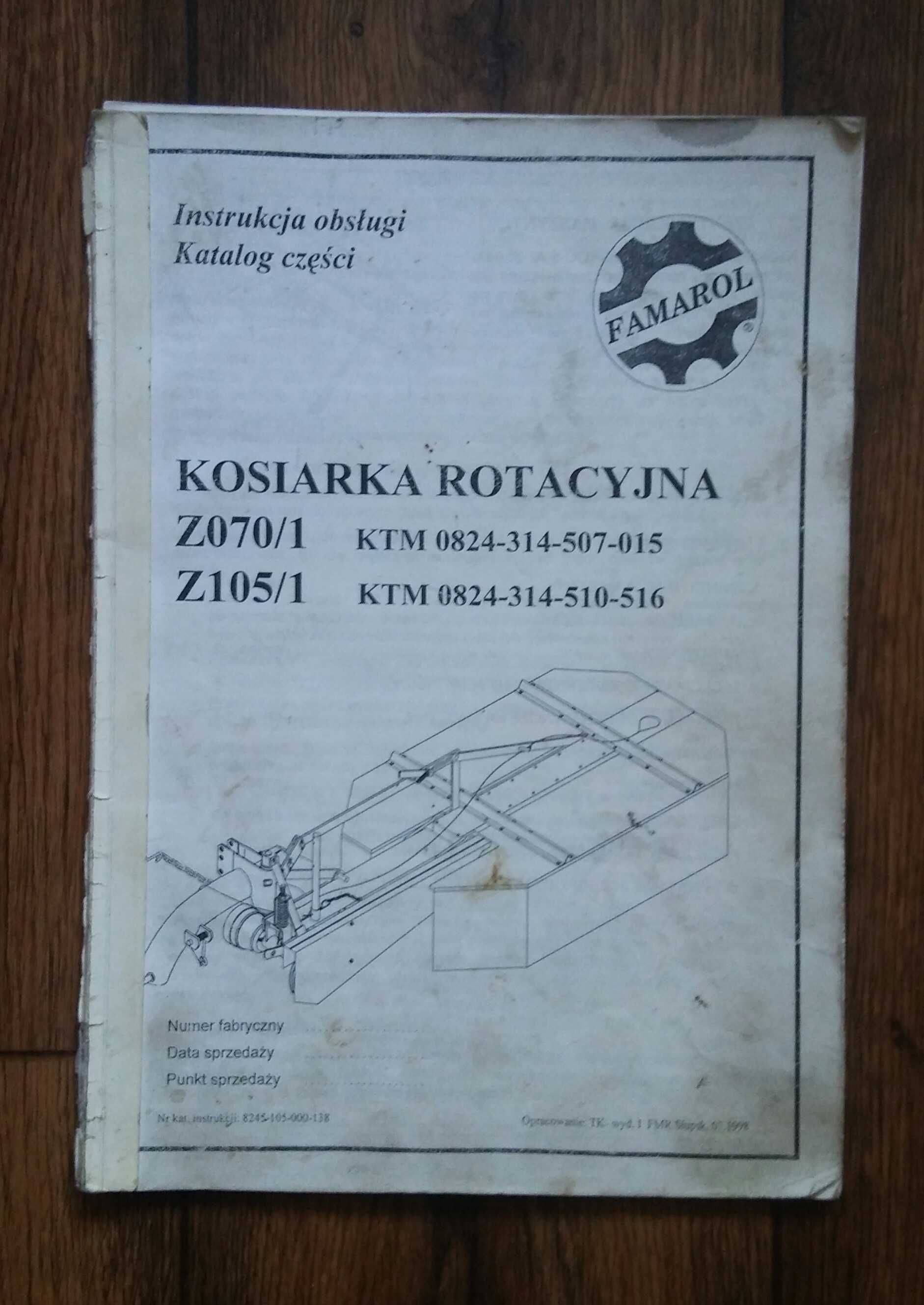 Katalog części kosiarka rotacyjna Z070 105 instrukcja obsługi Famarol