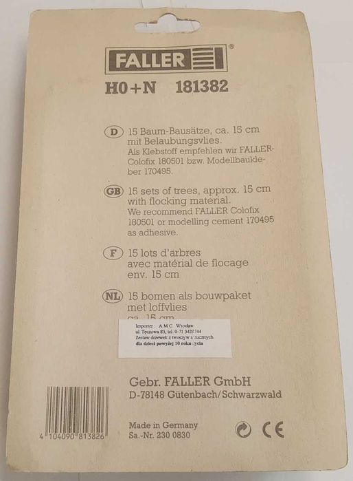 Drzewka drzewa do samodzielnego montażu 15cm Faller 181382 opak 15 szt