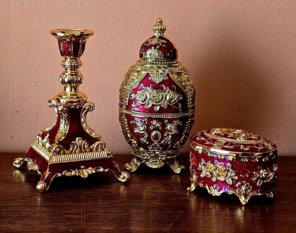 Ozdoby Carskie w stylu Faberge St.Petersburg 3szt. Szkatułka Świecznik
