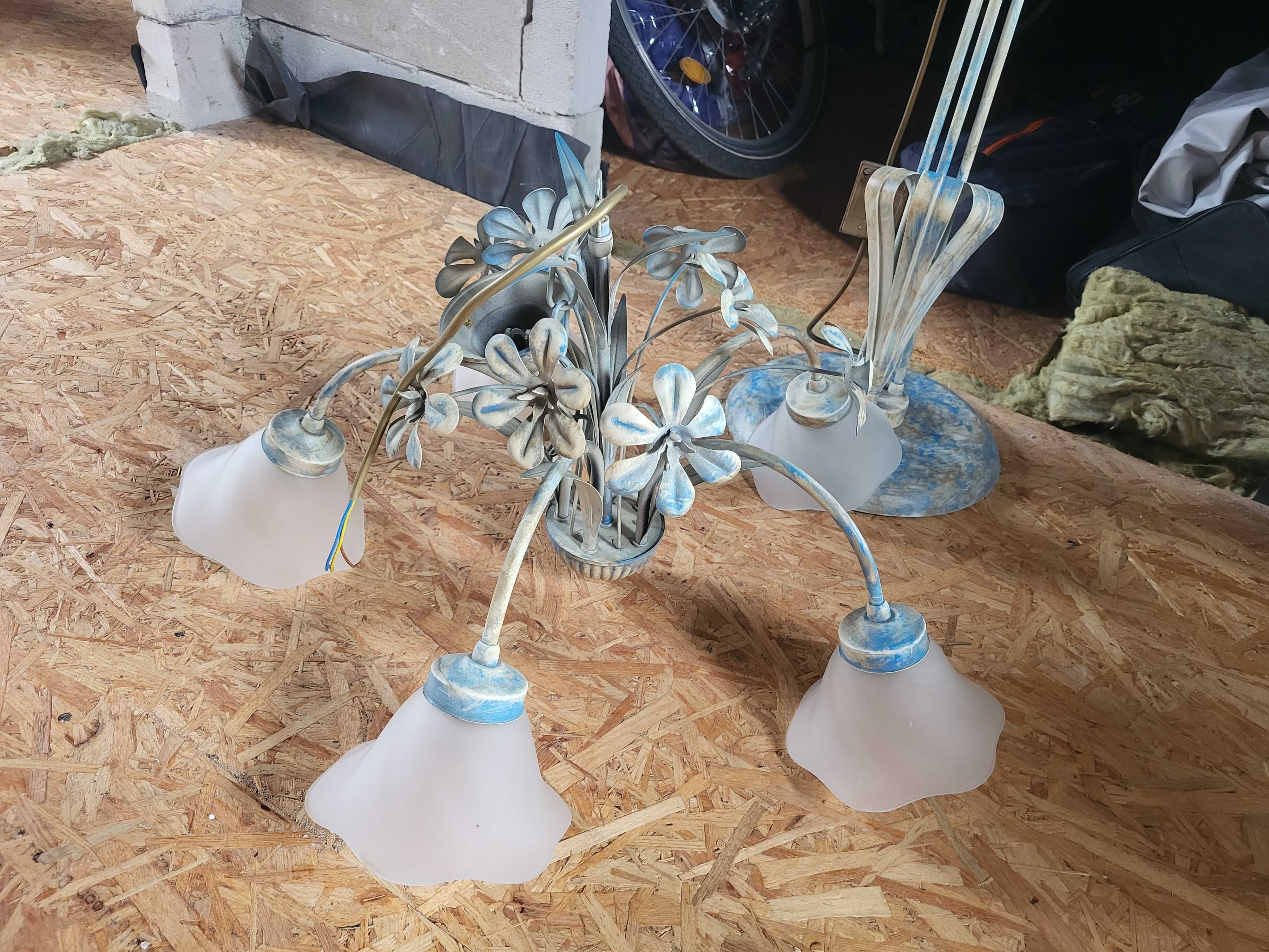 Lampa stojąca i żyrandol, piękny komplet