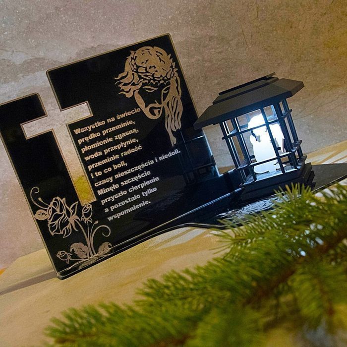 Statuetka na grób podstawka pod znicz solarny aniołek szkło akrylowe