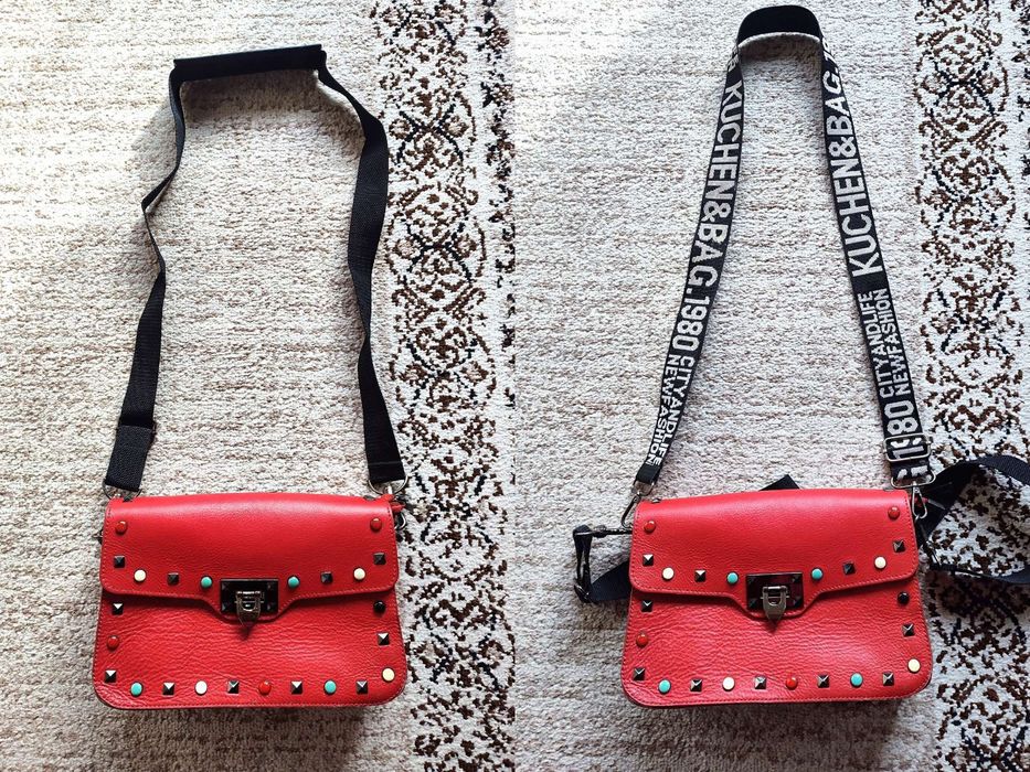 Итальянская кожаная сумка красного цвета, кожа натуральная