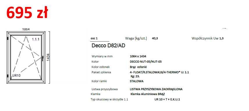 Okno 1064x1434 Orzech/orzech 2 szyby #OK48