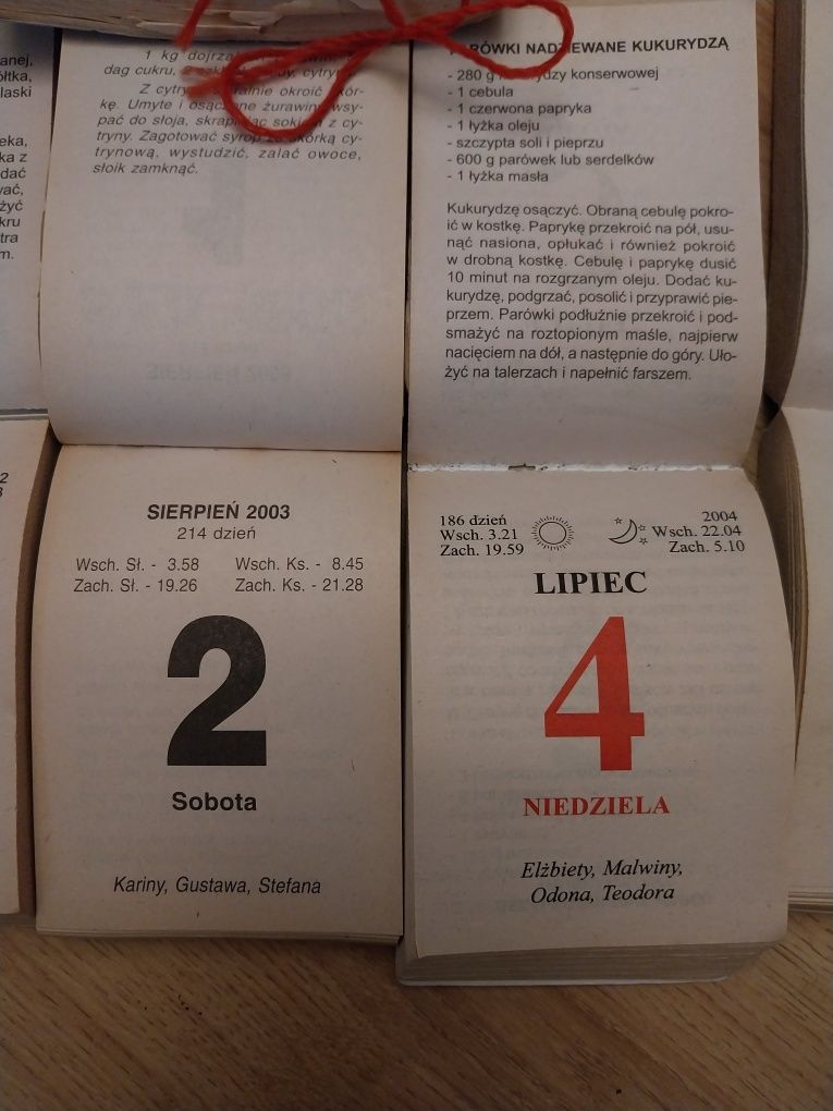 Kartka  z kalendarza z lat 2001 - 2009