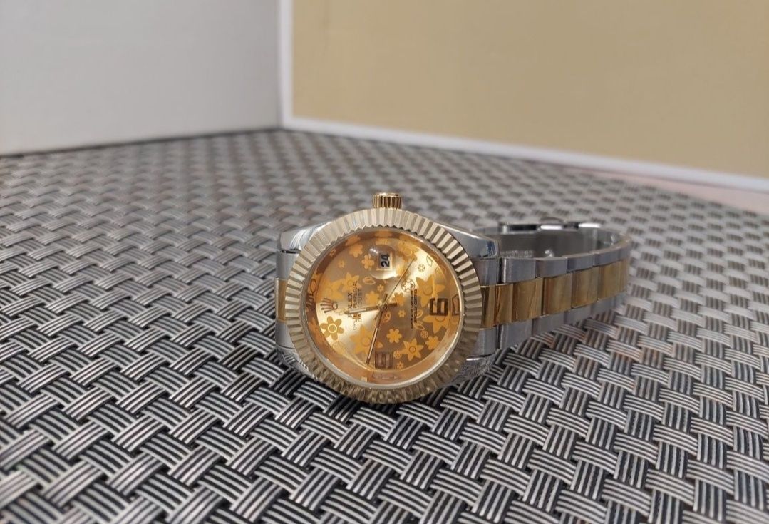 Zegarek męski damski rolex datejust kwiaty srebrno złoty