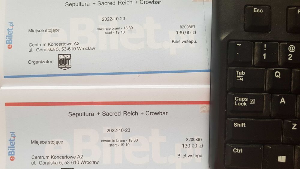 Sepultura + Sacred Reich + Crowbar dwa(2) bilety