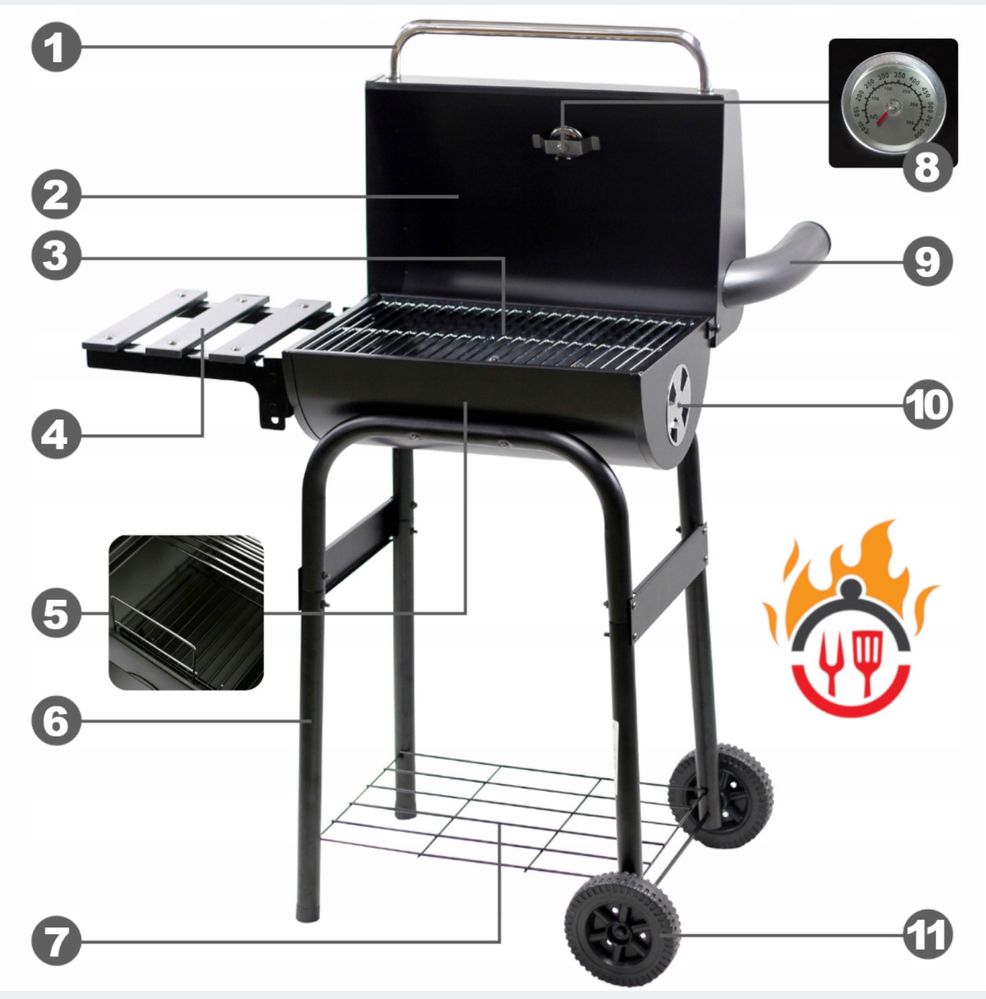 Grill węglowy DUŻY ZESTAW XXL 9w1