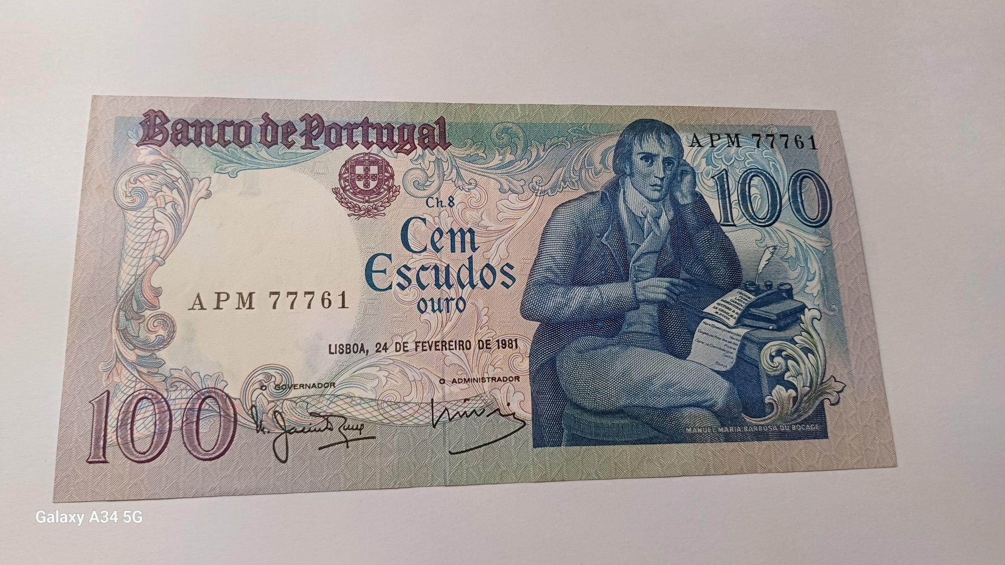 PORTUGAL--100 escudos Manuel M B Bocage 1981