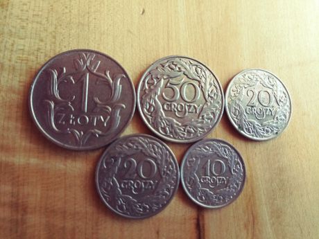 1 Zloty 1929 r. 50 Gr. 20 Gr. 10 Gr 1923 rok Nikiel 2 RP.